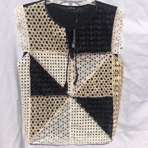 New Guess Marciano Eyelet patch Sheer blouse Top